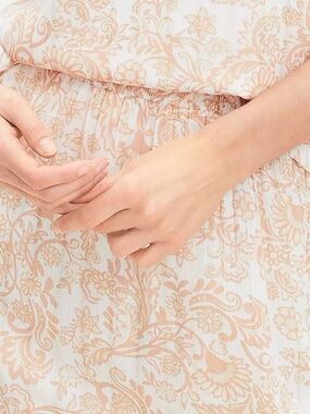 LOFT Shimmer Ruffle Cream Maxi Skirt with Light Tan Floral Motif